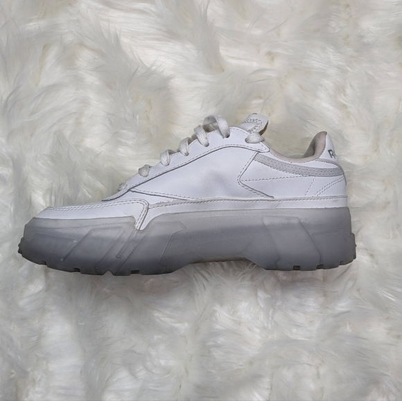 Reebok X Cardi B Club C Platform Chunky Triple White Chalk Sneakers Size 37 - Picture 5 of 11